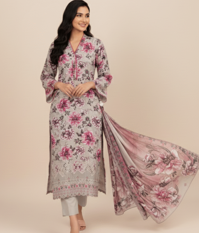 3 Piece Un-Stitched Collection lawn fabbrics, Attractive & Elegant Staple Collection