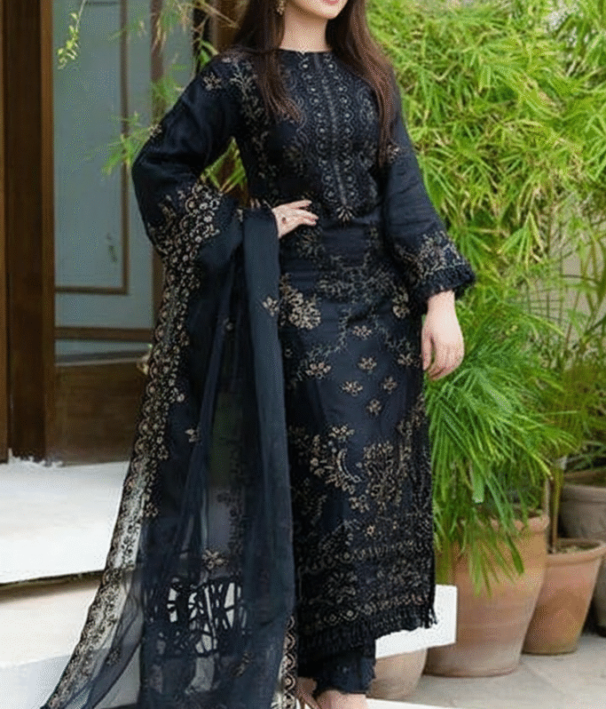 NISA - 3PC Lawn Embroidered Shirt With Chiffon Embroidered Dupatta
