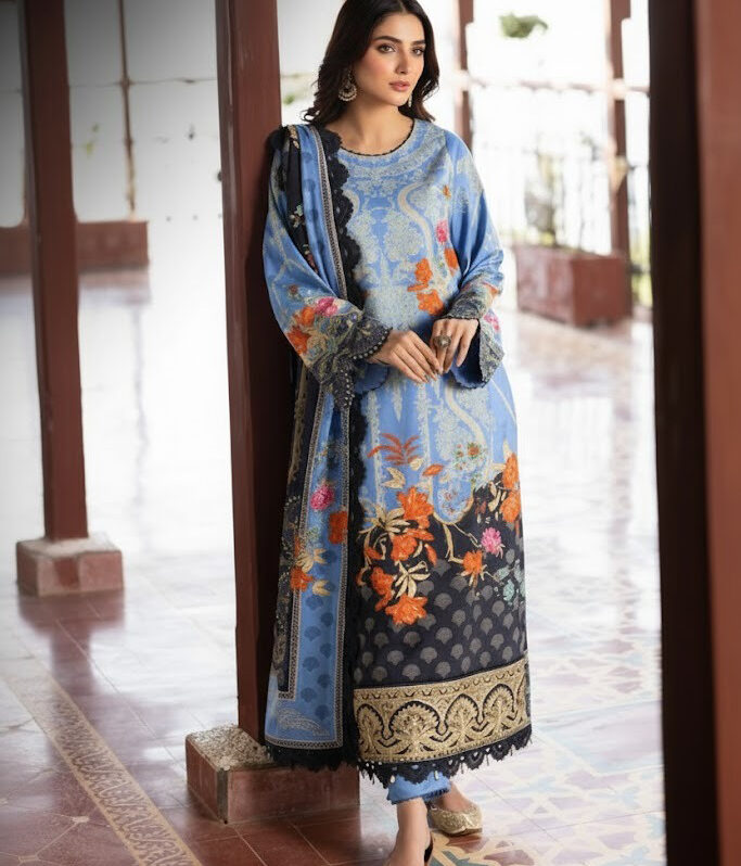 AJUW-25 EMBROIDERED VISCOSE 3 Pcs