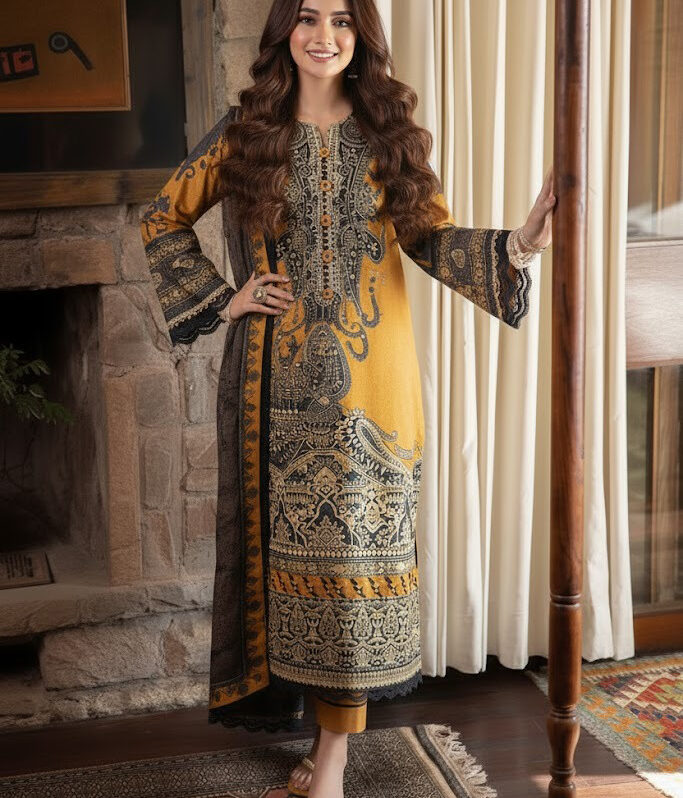 AJUW-23 EMBROIDERED VISCOSE 3 Pcs