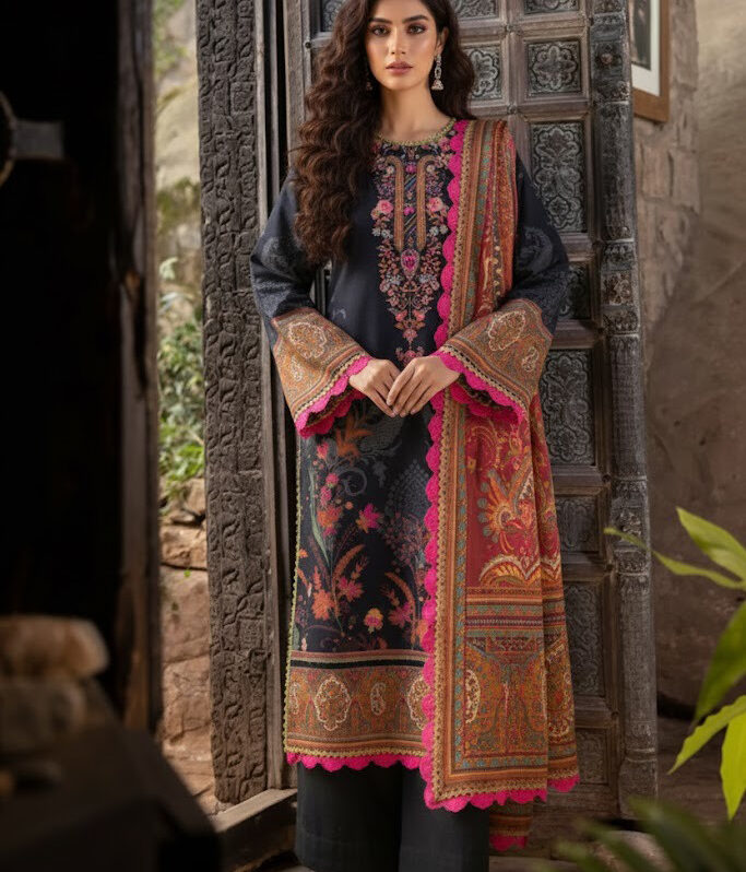 AJUW-60 PRINTED KHADDAR 3 Pcs