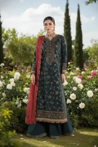 AJUEVD-12 EMBROIDERED SILK Stitched 3 PCS