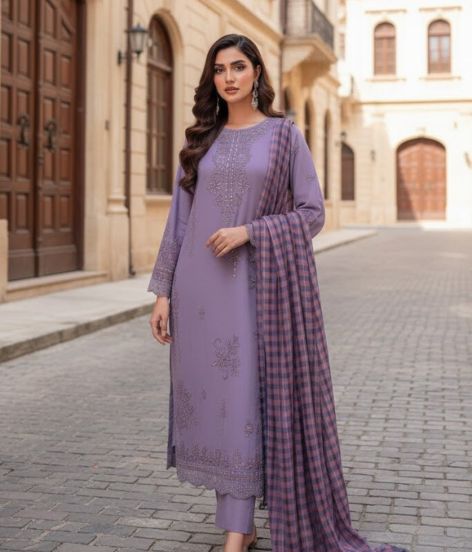 3 Piece Khaddar Suit-Embroidered (Unstitched)