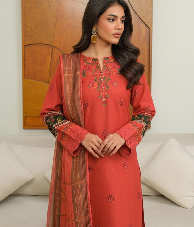 3 Piece Khaddar Suit-Embroidered (Unstitched)