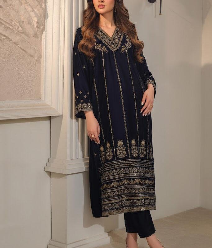 2 Piece Velvet Suit-Embroidered (Unstitched)