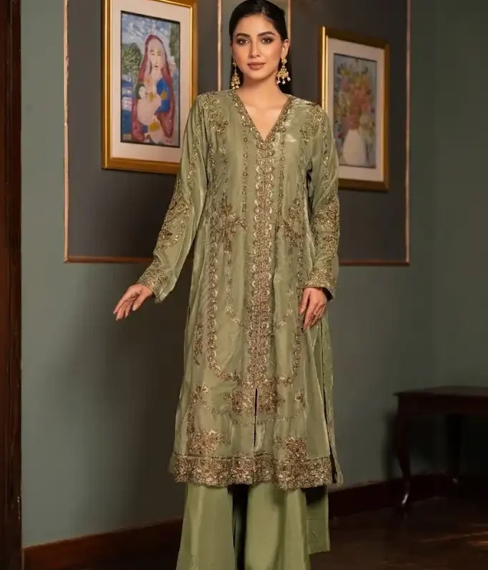 NF-6537 Pistachio Valvet Stitched Shirt