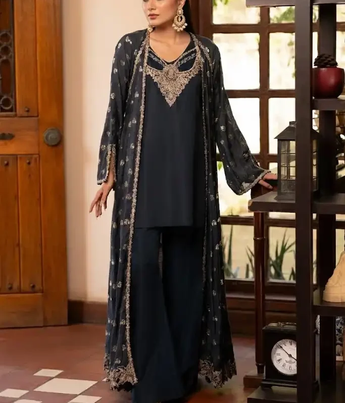 NF-6286 Blue Jacquard Stitched Coat