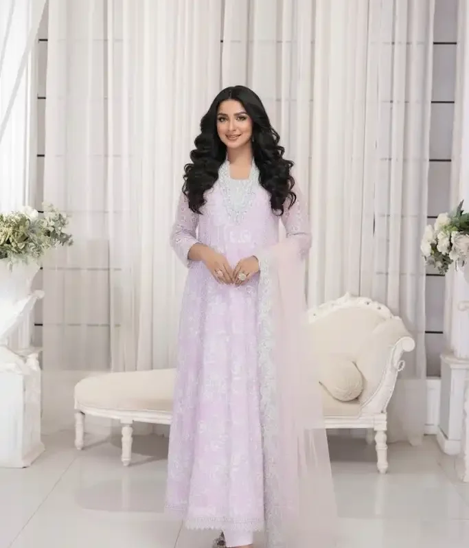 NF-6229 Baby Pink Chiffon Sttiched 3Pc Suit