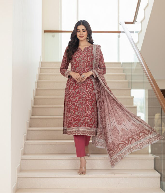 3 Piece Un-Stiched Collection By lawn Fabrics, Attractive & Elegant Staple Collections.