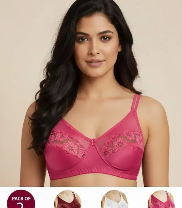 Pack of 2 - Madam Bra - BOE - Non Padded, Non Wired Bra, Soft Jersey Cotton Lace Bra