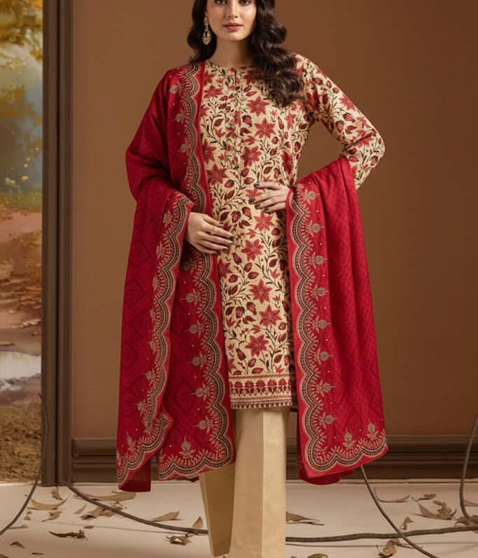 Embroidered Kurta Shawl Trouser - 2710