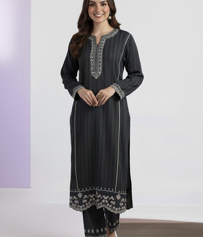 Embroidered Kurta Trouser - 3386