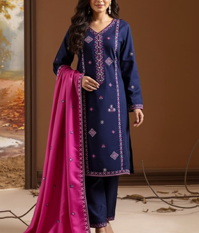 Embroidered Kurta Dupatta Trouser - 3373